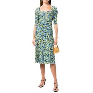 NWT! S Diane von Furstenberg Dacey Lemon Print Midi Dress